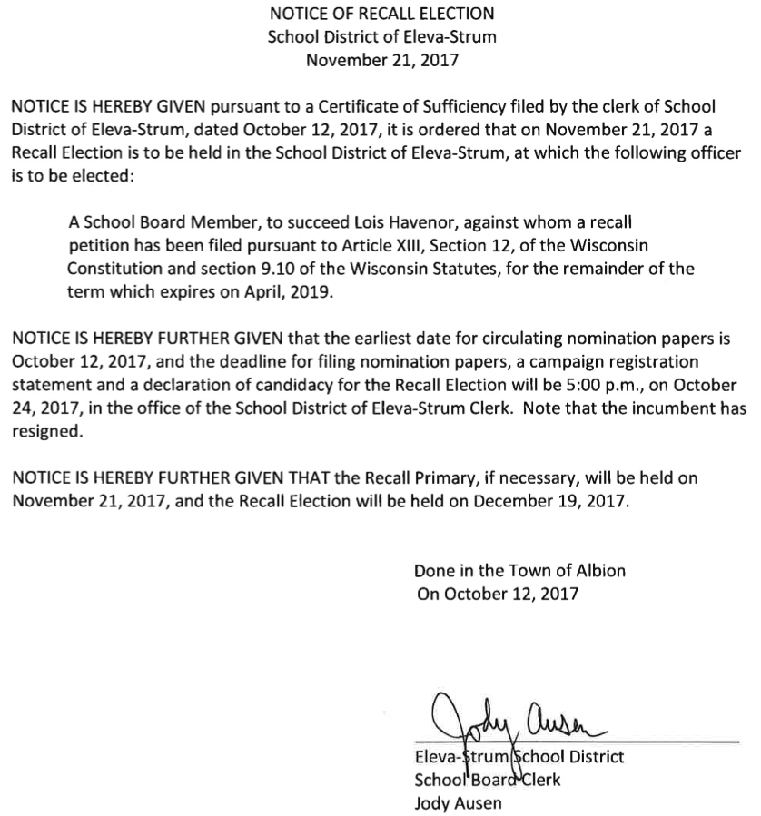 Notice Of Recall Election